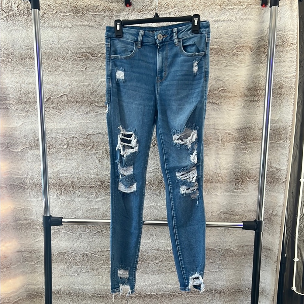 American Eagle Outfitters Blue Skinny Distressed Jeans 6